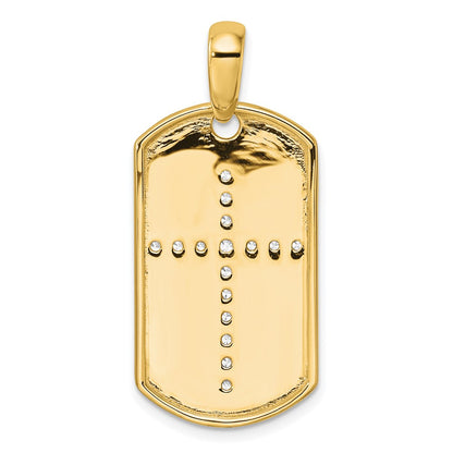 14K Yellow Gold True Origin Men'S 1/2 Carat Lab Grown Diamond Vs D E F Cross Dog Tag Pendant
