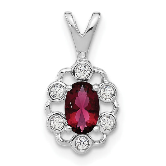 14k White Gold 1/10 Ct. Lab Grown Diamond VS/SI+ G+ and Lab Created Ruby Pendant