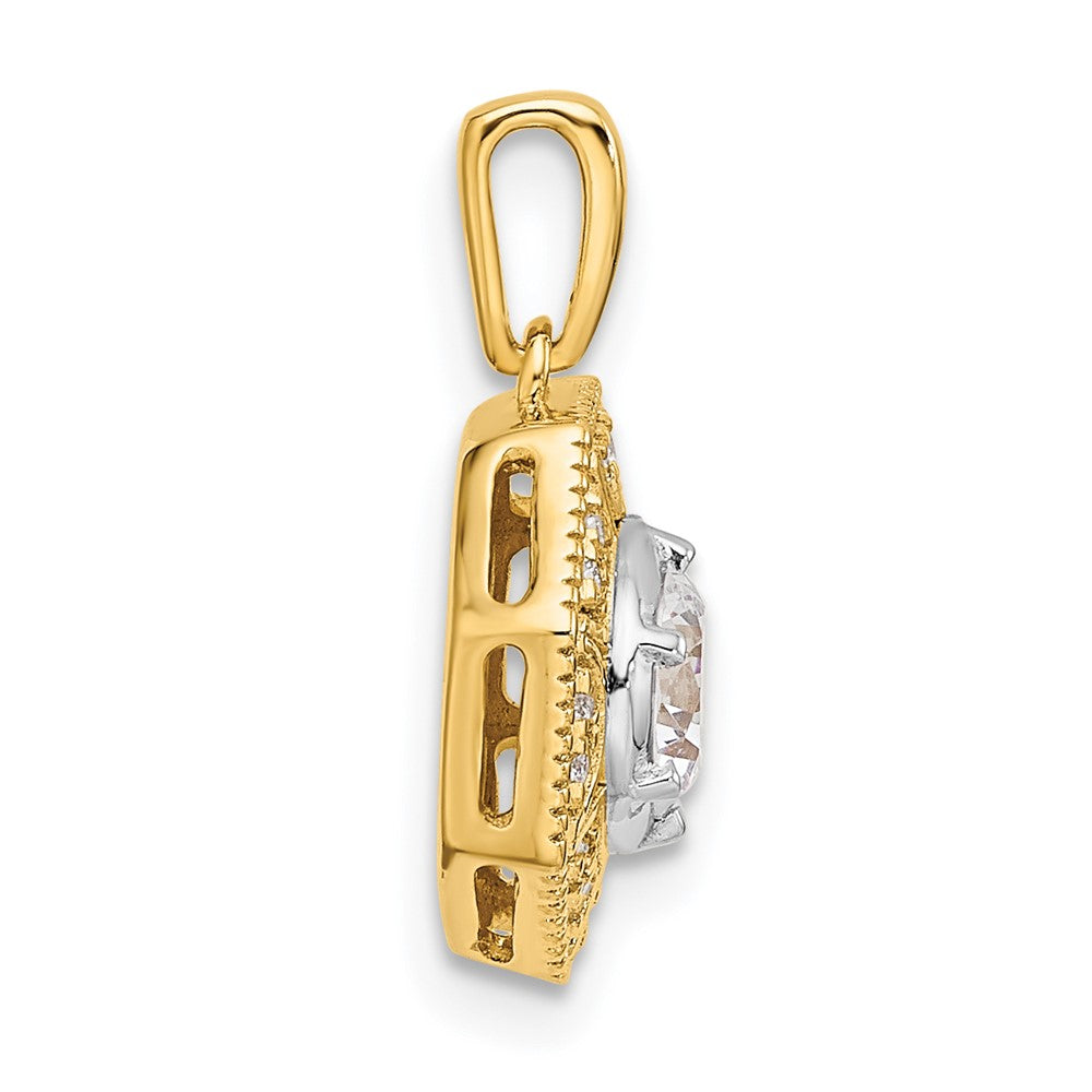 14K Two Tone 3/4 Carat Lab Grown Diamond Vs/Si+ G+ Octogon Halo Pendant