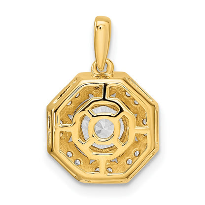14K Two Tone 3/4 Carat Lab Grown Diamond Vs/Si+ G+ Octogon Halo Pendant