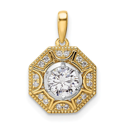 14K Two Tone 3/4 Carat Lab Grown Diamond Vs/Si+ G+ Octogon Halo Pendant