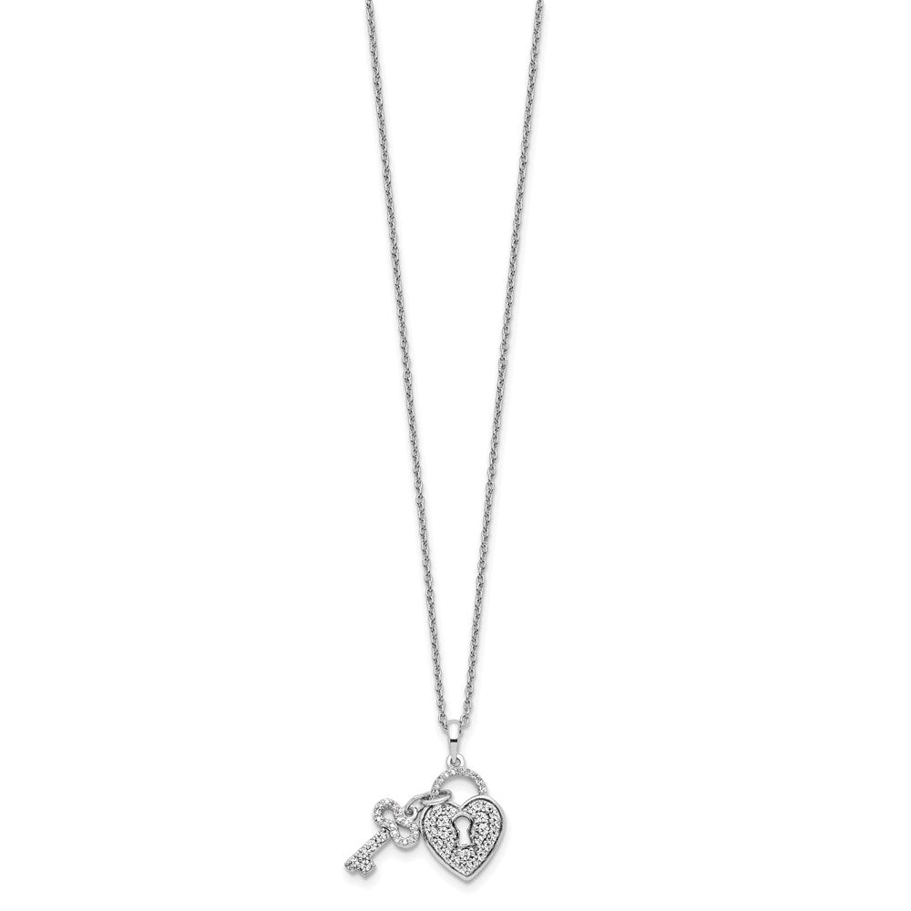 14k White Gold 1/2 Ct. Lab Grown Diamond VS/SI+ G+ 18 inch Heart Lock and Key Pendant Necklace