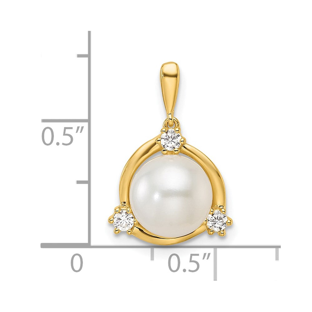 14k Yellow Gold 1/8 Ct. Lab Grown Diamond VS/SI+ G+ and 8.00 mm Round Freshwater Cultured Pearl Pendant