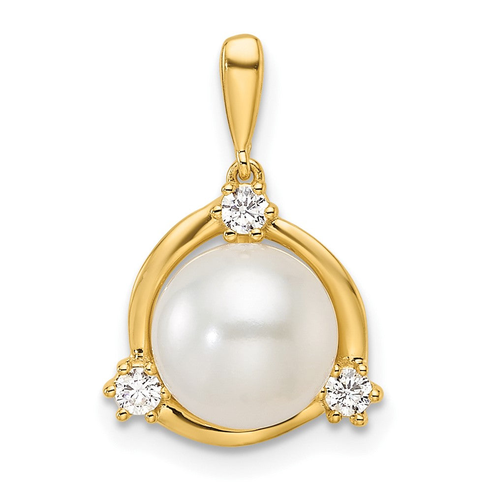 14k Yellow Gold 1/8 Ct. Lab Grown Diamond VS/SI+ G+ and 8.00 mm Round Freshwater Cultured Pearl Pendant