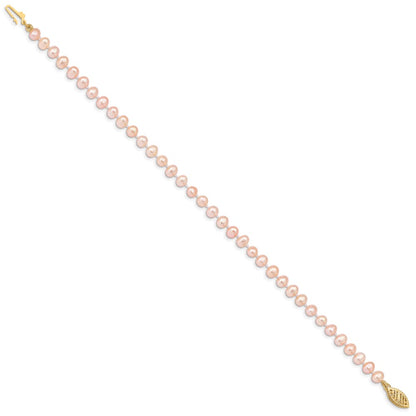 7.5 Inch 14K 4-5mm Pink Near Round Freshwater Cultured Pearl Bracelet