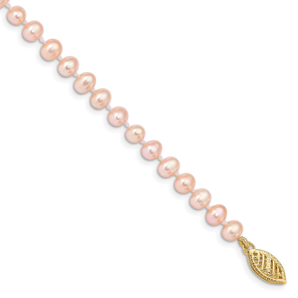 7.5 Inch 14K 4-5mm Pink Near Round Freshwater Cultured Pearl Bracelet