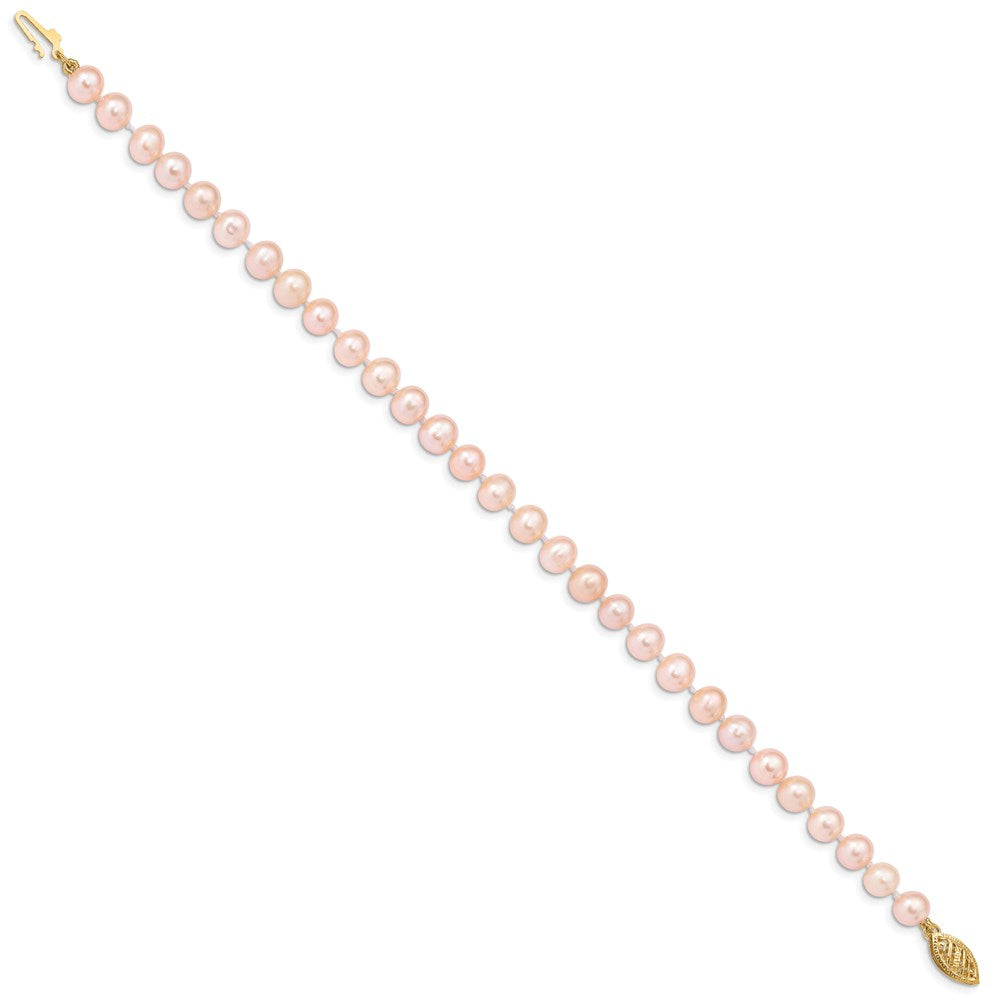 7.5 Inch 14K 5-6mm Pink Near Round Freshwater Cultured Pearl Bracelet