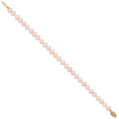 7.5 Inch 14K 5-6mm Pink Near Round Freshwater Cultured Pearl Bracelet