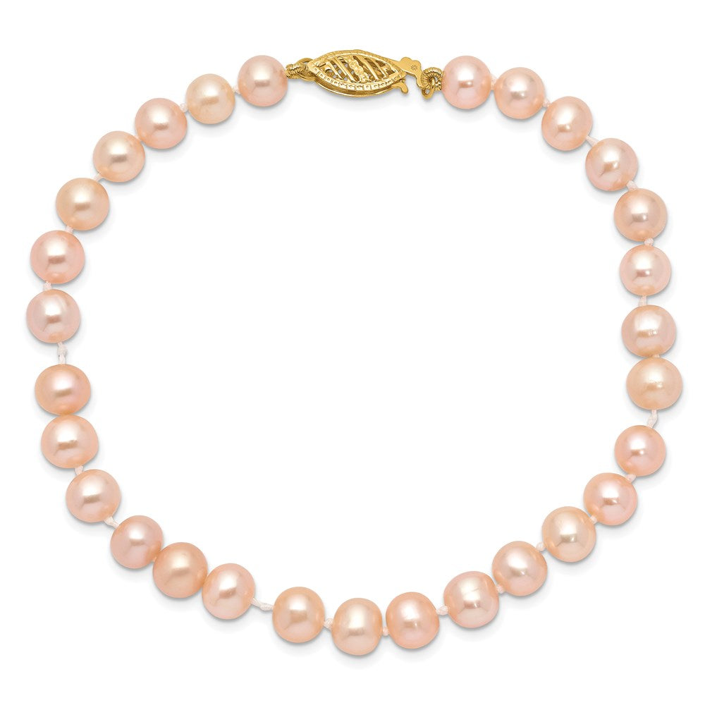 7.5 Inch 14K 5-6mm Pink Near Round Freshwater Cultured Pearl Bracelet