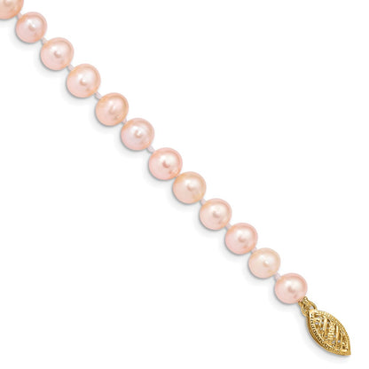 7.5 Inch 14K 5-6mm Pink Near Round Freshwater Cultured Pearl Bracelet