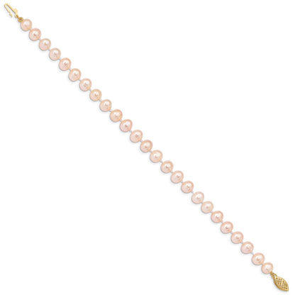 7.5 Inch 14K 6-7mm Pink Near Round Freshwater Cultured Pearl Bracelet