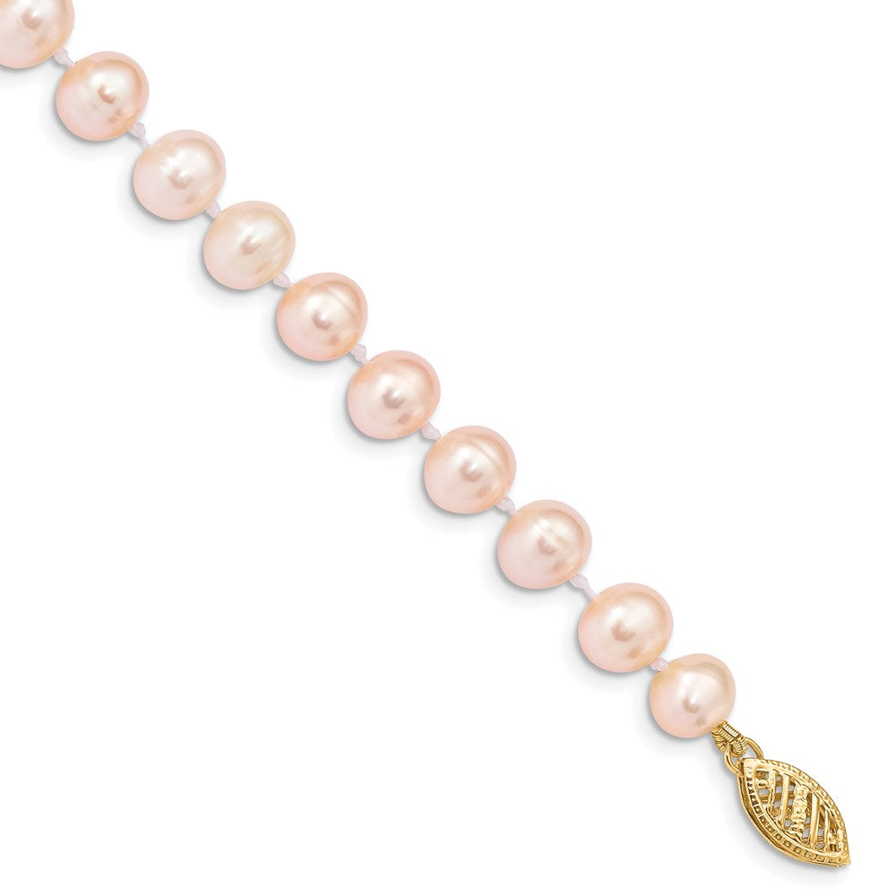7.5 Inch 14K 6-7mm Pink Near Round Freshwater Cultured Pearl Bracelet