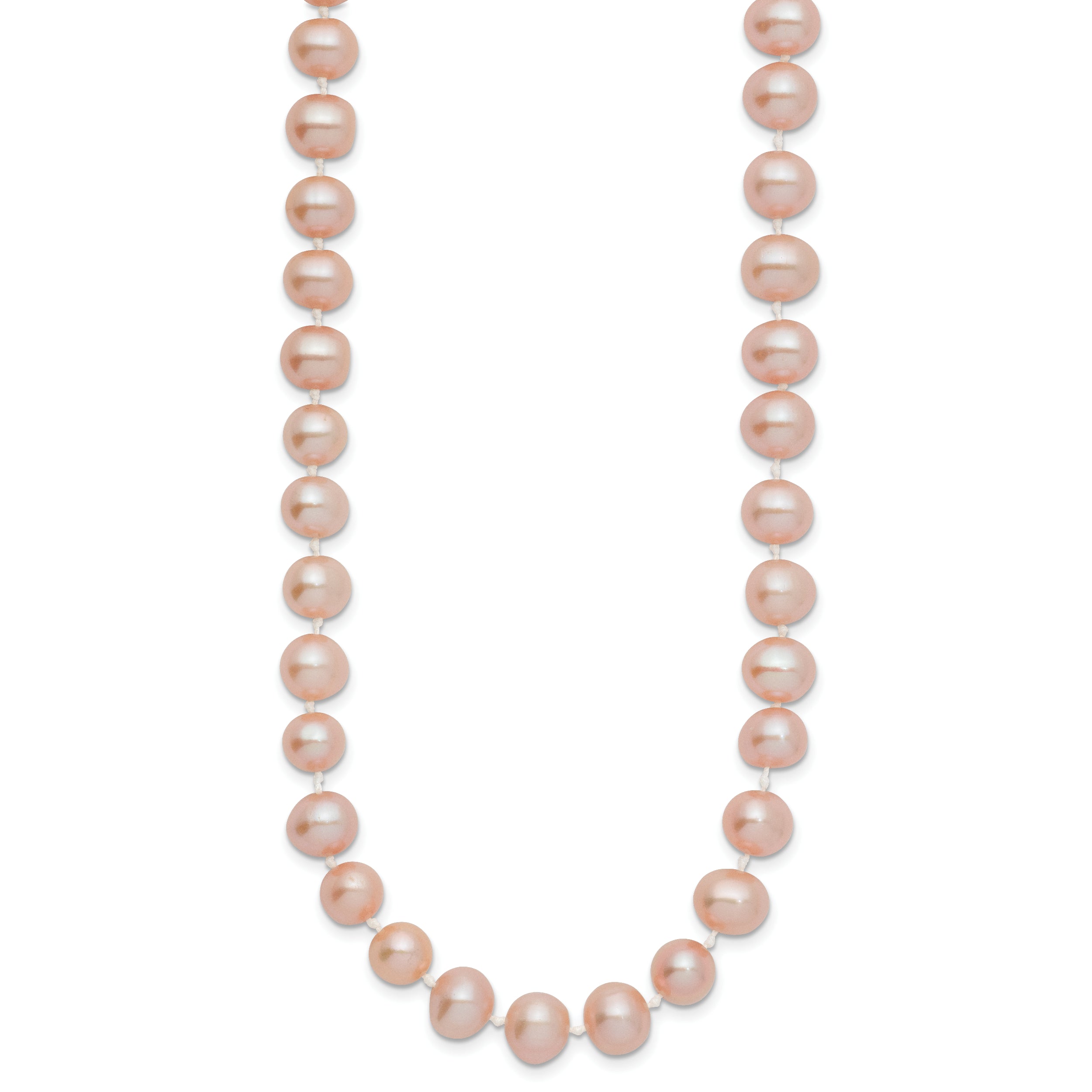 14K Yellow Gold 7-8mm Pink Near Round Freshwater Cultured Pearl Necklace