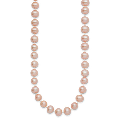 14K Yellow Gold 7-8mm Pink Near Round Freshwater Cultured Pearl Necklace