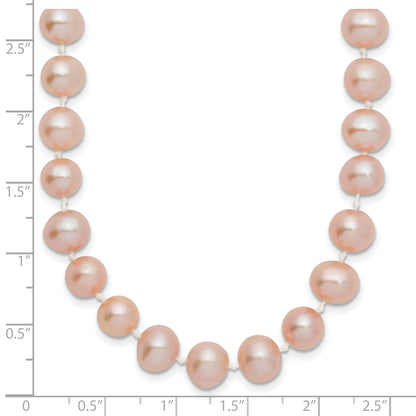 14K Yellow Gold 7-8mm Pink Near Round Freshwater Cultured Pearl Necklace