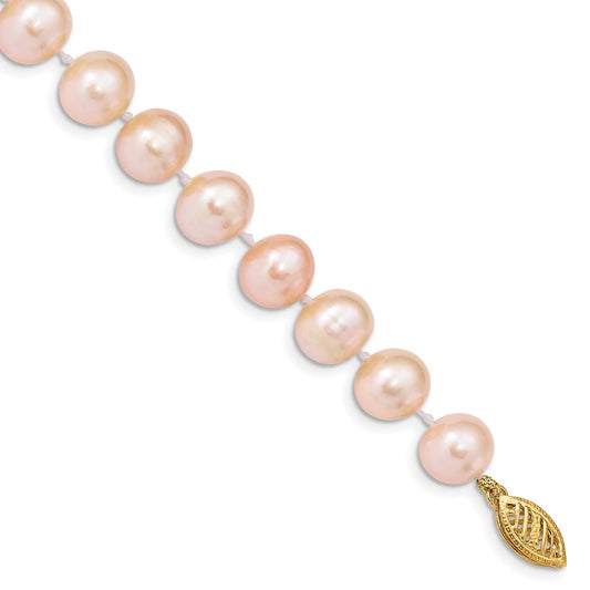 7.5 Inch 14K 8-9mm Pink Near Round Freshwater Cultured Pearl Bracelet