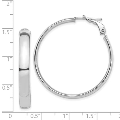 14K White Gold High Polished 5mm Omega Back Hoop Earrings