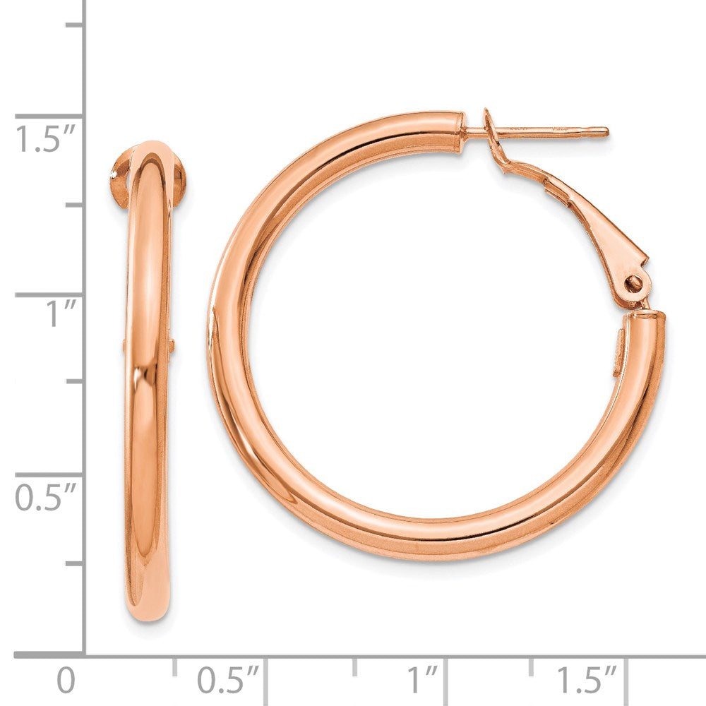 14K Rose Gold 3X25mm Polished Round Omega Back Hoop Earrings