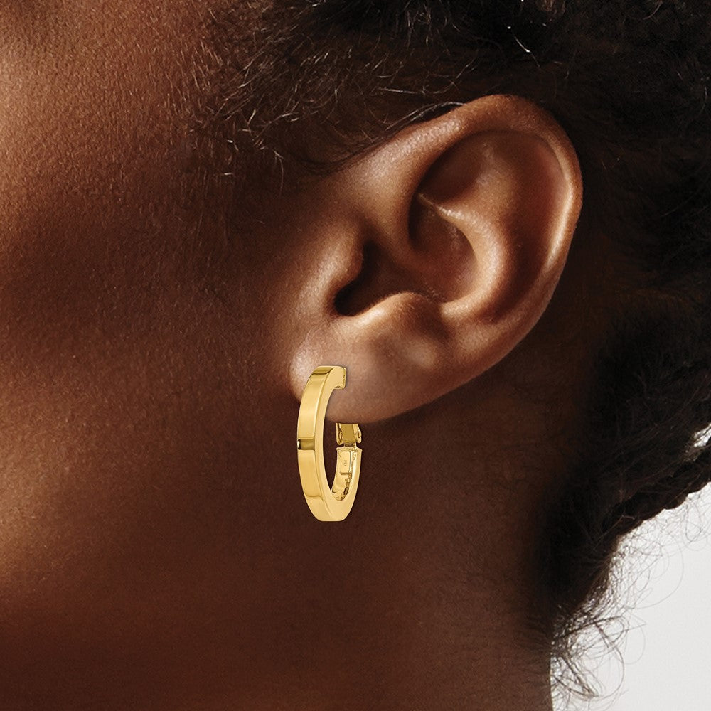 14K Yellow Gold 3mm Square Tube Round Hoop Earrings