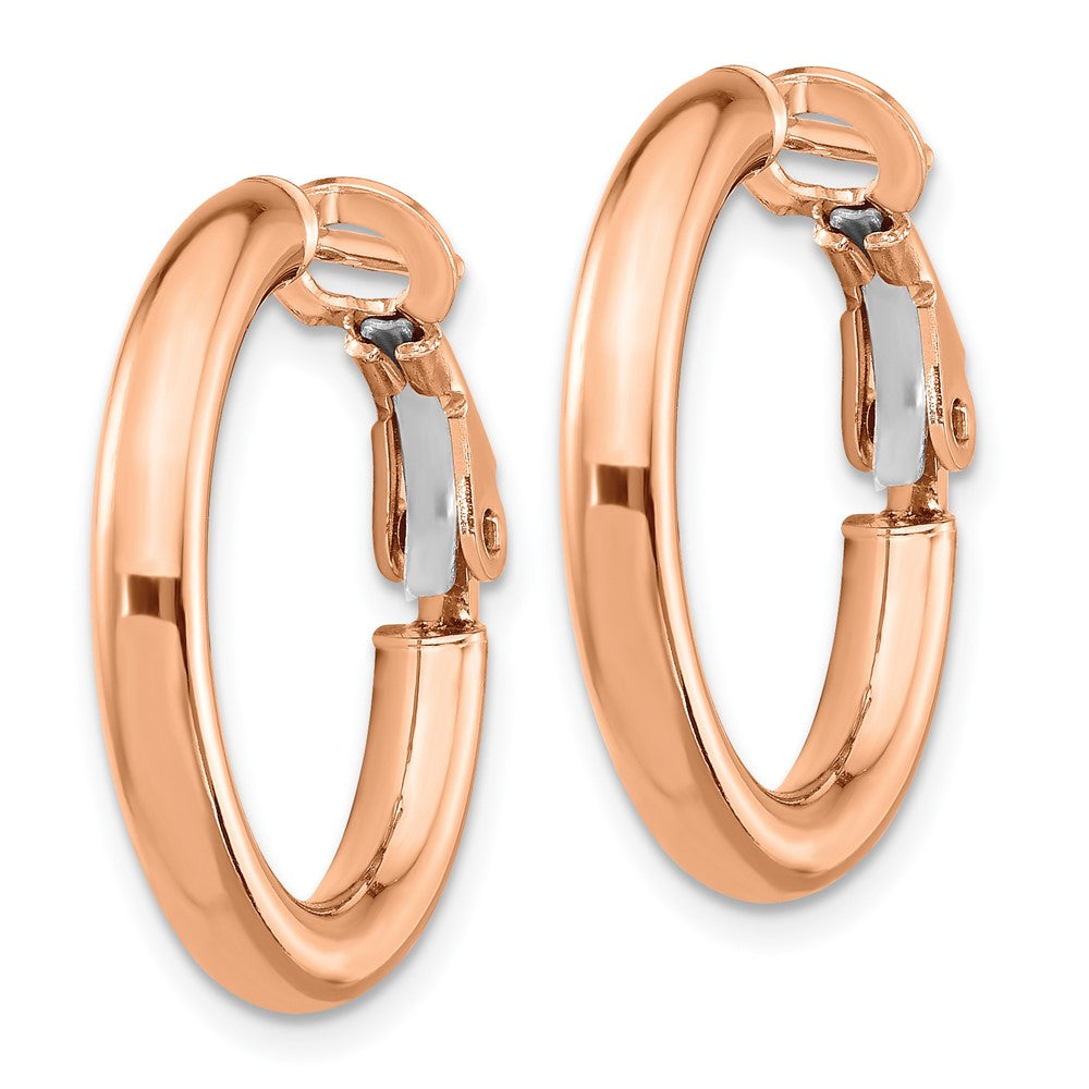 14K Rose Gold 3X15mm Polished Round Omega Back Hoop Earrings