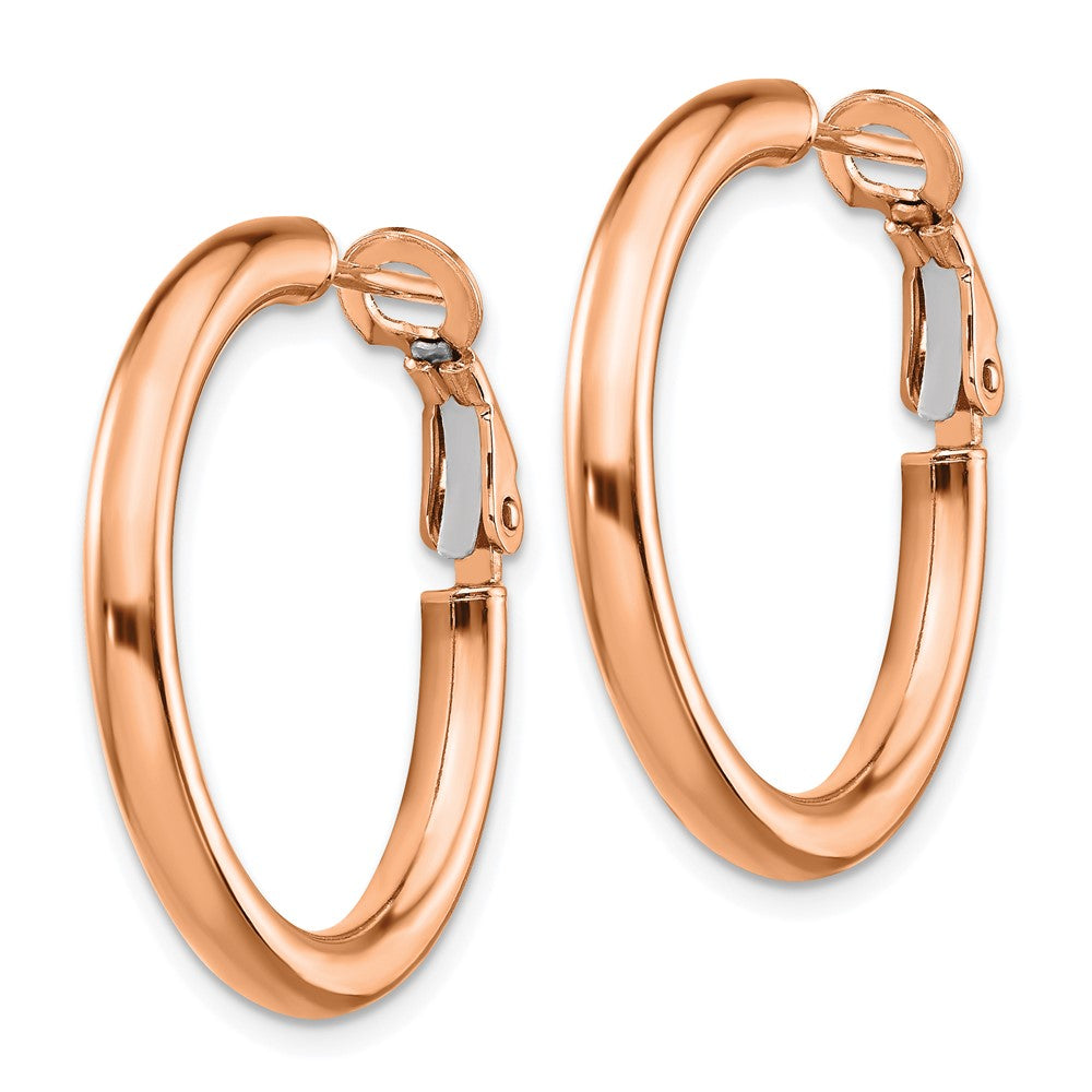 14K Rose Gold 3X20mm Polished Round Omega Back Hoop Earrings