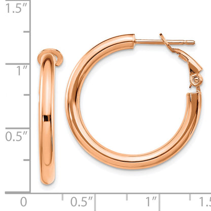 14K Rose Gold 3X20mm Polished Round Omega Back Hoop Earrings