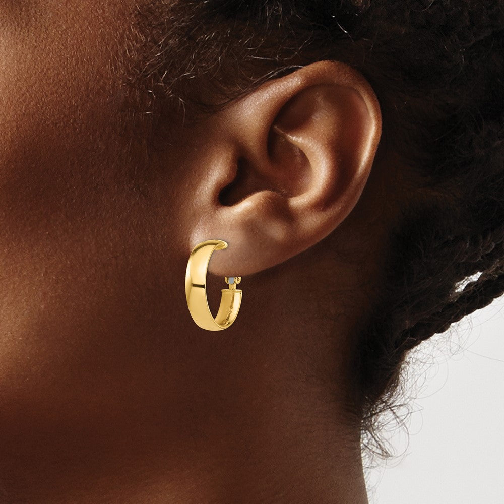14K Yellow Gold High Polished 5mm Omega Back Hoop Earrings