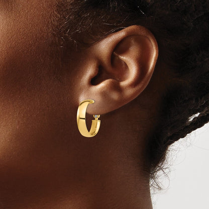 14K Yellow Gold High Polished 5mm Omega Back Hoop Earrings
