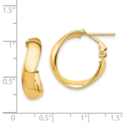14K Yellow Gold High Polished 5mm Wavy Omega Back Hoop Earrings