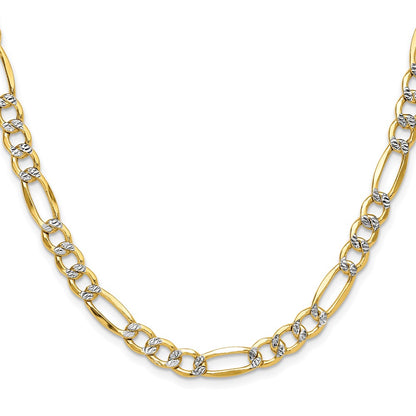 14K Yellow & Rhodium 6.5mm Semi-Solid With Pav Figaro Chain Necklace