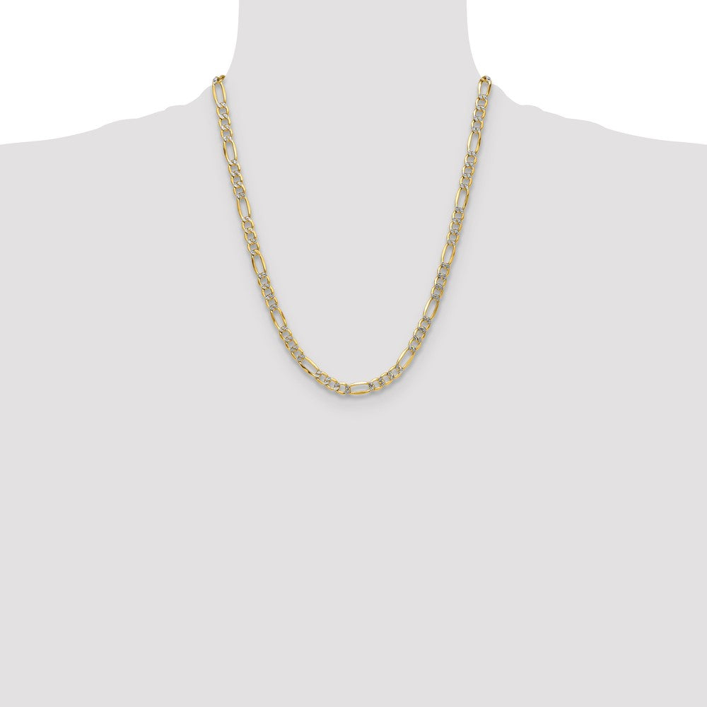14K Yellow & Rhodium 6.5mm Semi-Solid With Pav Figaro Chain Necklace