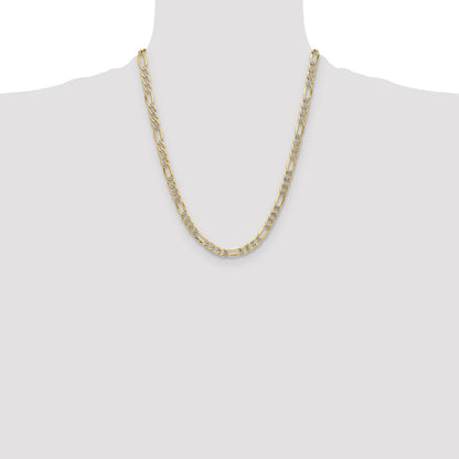 14K Yellow & Rhodium 6.5mm Semi-Solid With Pav Figaro Chain Necklace