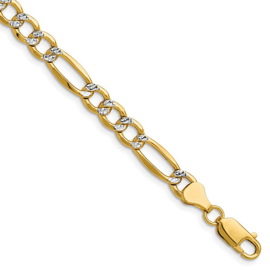 9 Inch 14K Yellow & Rhodium 6.5mm Semi-Solid With Pav Figaro Chain Bracelet