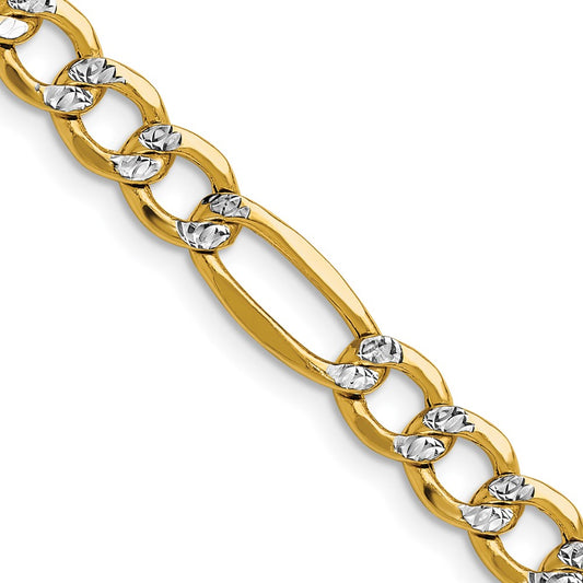 26 Inch 14K Yellow & Rhodium 6.5mm Semi-Solid With Pav Figaro Chain Necklace