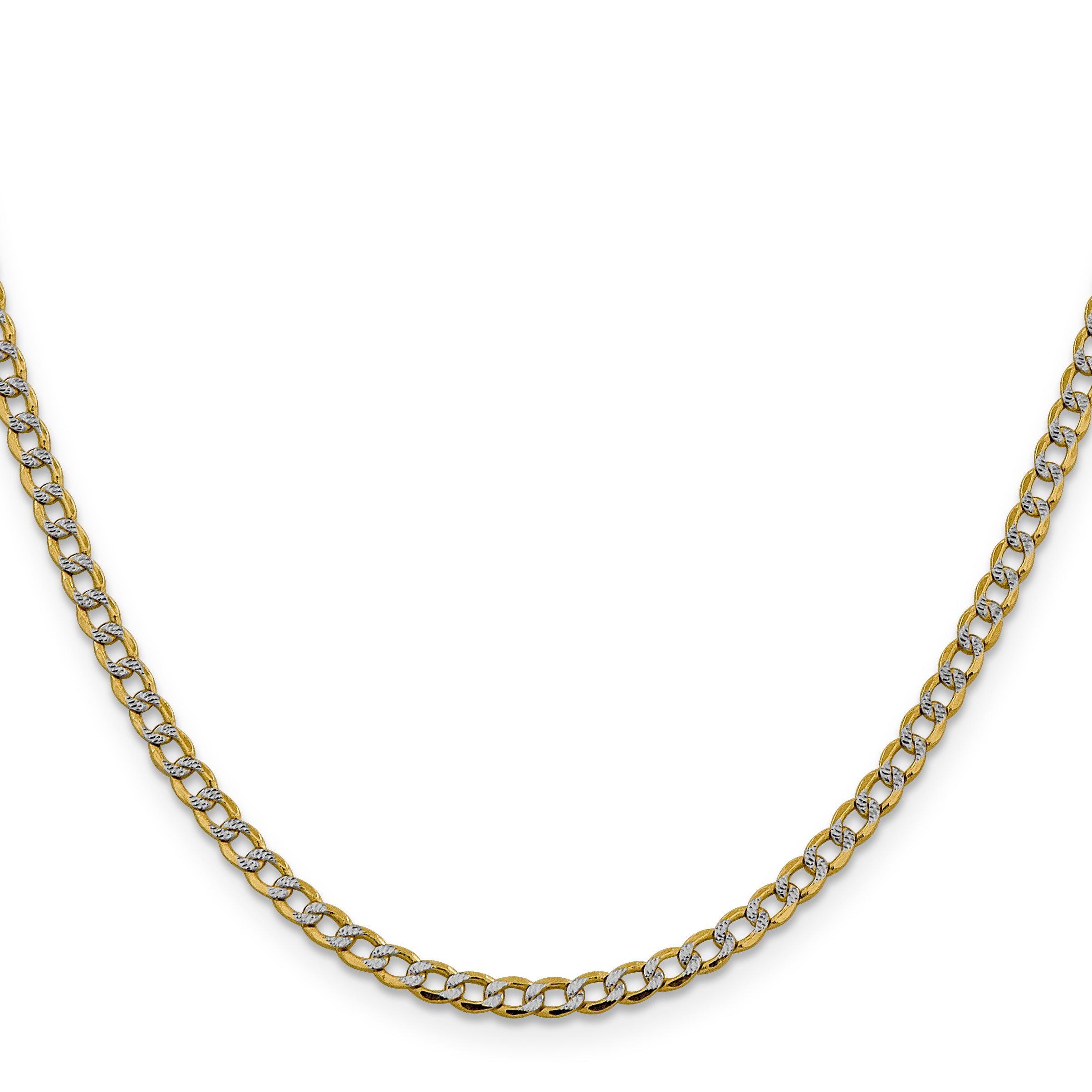 14K Yellow & Rhodium 3.4mm Semi-Solid With Pav Curb Lobster Clasp Chain Necklace
