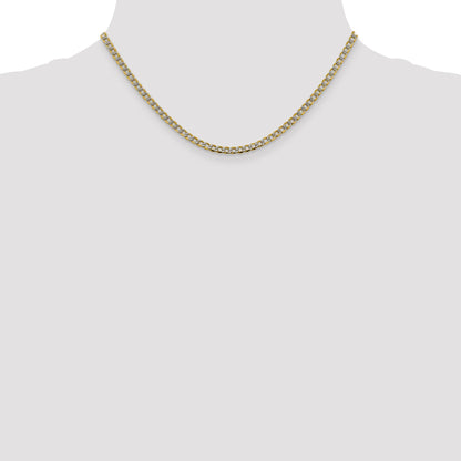 14K Yellow & Rhodium 3.4mm Semi-Solid With Pav Curb Lobster Clasp Chain Necklace