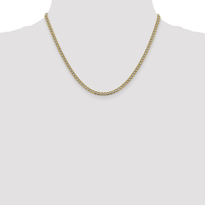 14K Yellow & Rhodium 3.4mm Semi-Solid With Pav Curb Lobster Clasp Chain Necklace