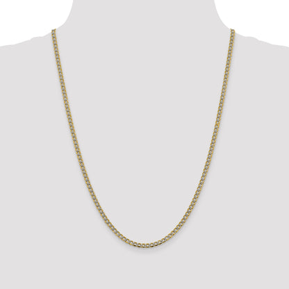 14K Yellow & Rhodium 3.4mm Semi-Solid With Pav Curb Lobster Clasp Chain Necklace