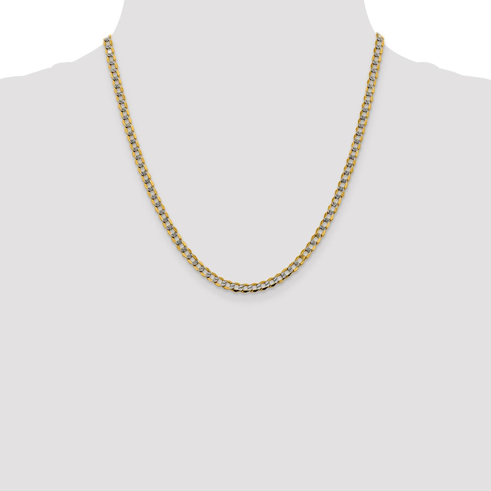 14K Yellow & Rhodium 4.3mm Semi-Solid With Pav Curb Lobster Clasp Chain Necklace