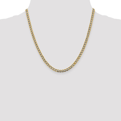 14K Yellow & Rhodium 4.3mm Semi-Solid With Pav Curb Lobster Clasp Chain Necklace
