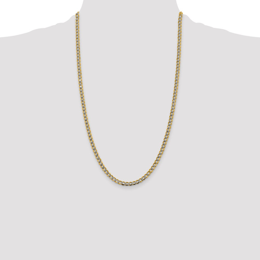 14K Yellow & Rhodium 4.3mm Semi-Solid With Pav Curb Lobster Clasp Chain Necklace
