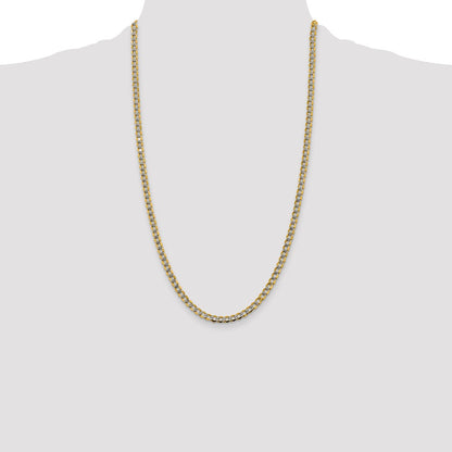 14K Yellow & Rhodium 4.3mm Semi-Solid With Pav Curb Lobster Clasp Chain Necklace