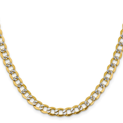 14K Yellow & Rhodium 6.75mm Semi-Solid With Pav Curb Lobster Clasp Chain Necklace