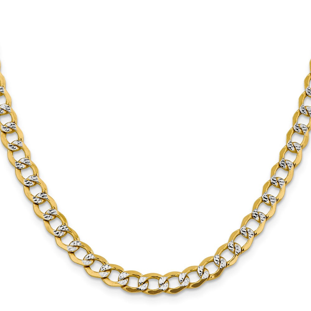 14K Yellow & Rhodium 6.75mm Semi-Solid With Pav Curb Lobster Clasp Chain Necklace
