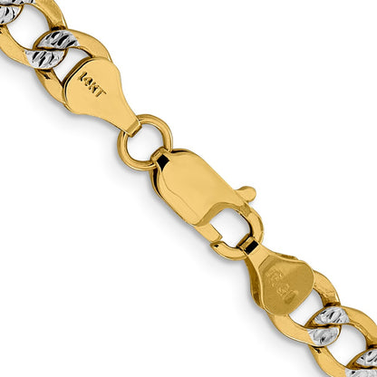 14K Yellow & Rhodium 6.75mm Semi-Solid With Pav Curb Lobster Clasp Chain Necklace