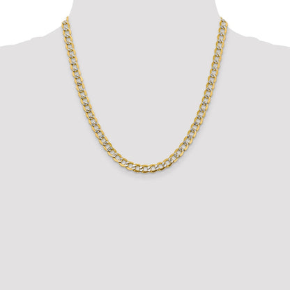 14K Yellow & Rhodium 6.75mm Semi-Solid With Pav Curb Lobster Clasp Chain Necklace