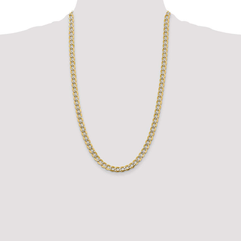 14K Yellow & Rhodium 6.75mm Semi-Solid With Pav Curb Lobster Clasp Chain Necklace