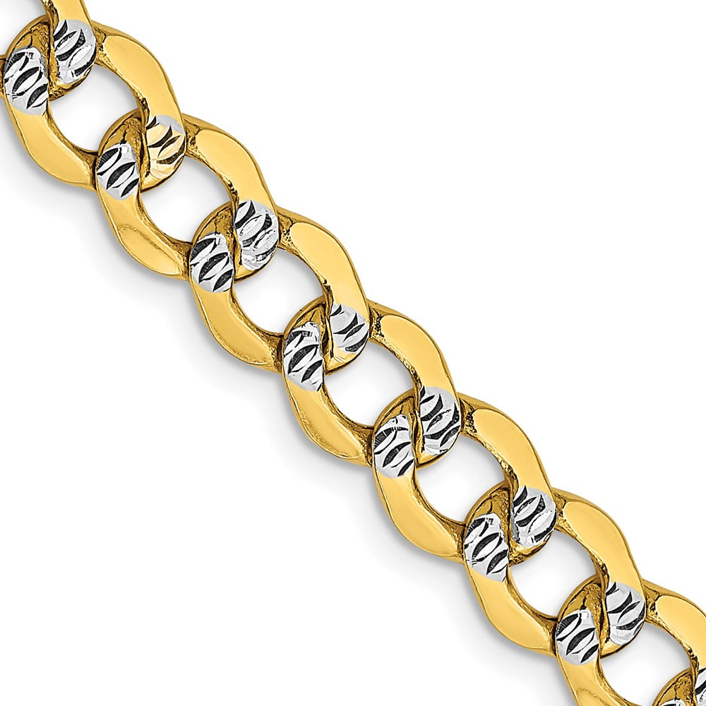 14K Yellow & Rhodium 6.75mm Semi-Solid With Pav Curb Lobster Clasp Chain Necklace