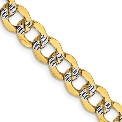 14K Yellow & Rhodium 6.75mm Semi-Solid With Pav Curb Lobster Clasp Chain Necklace