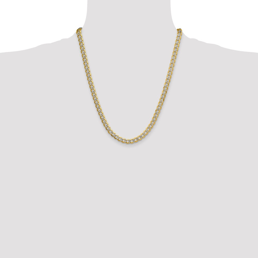14K Yellow & Rhodium 7.1mm Semi-Solid With Pav Curb Chain Necklace